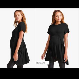 Handkerchief Hem Short Sleeve Tunic Top Sz S Black